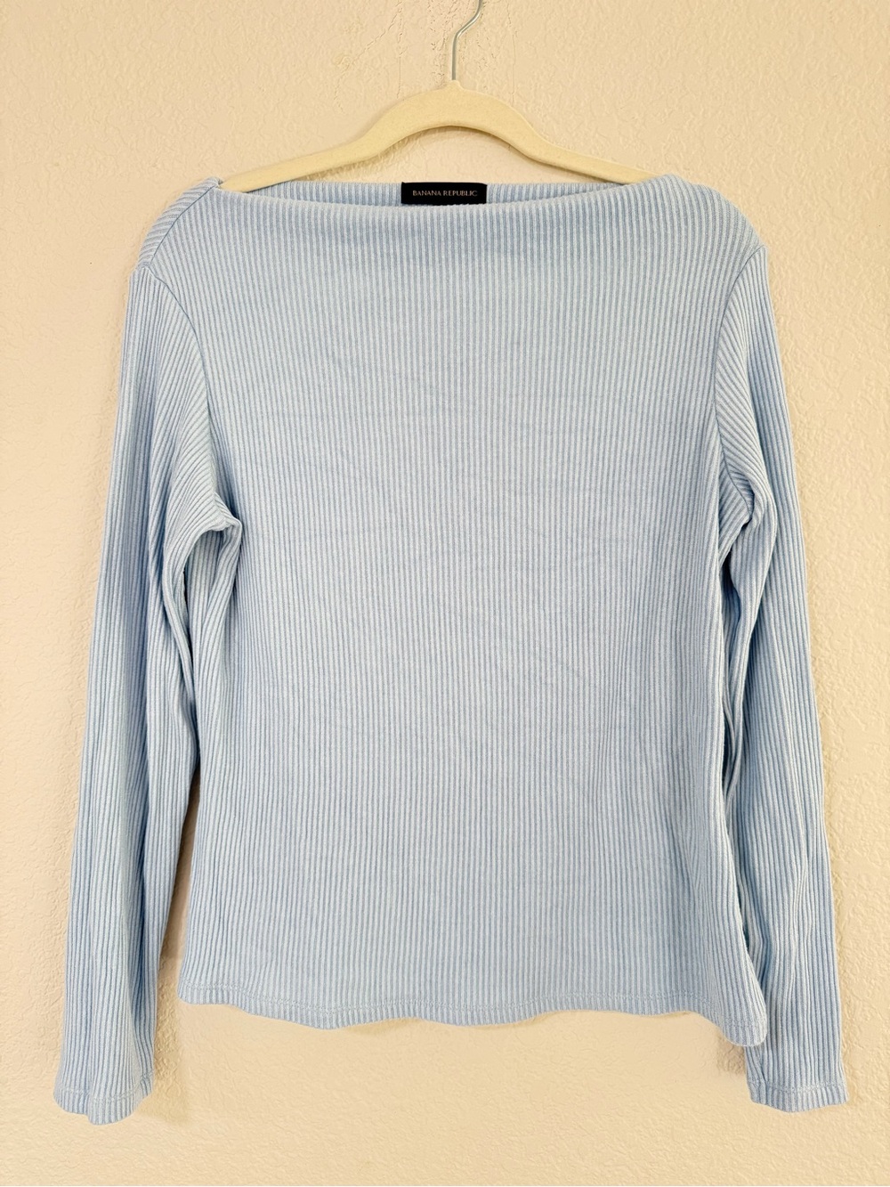 Banana Republic M Sky Blue Boat Neck Ribbed Long-Sleeve Top